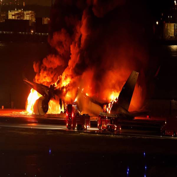 Plane collides with Coast Guard jet at Tokyo airport, burst into flame